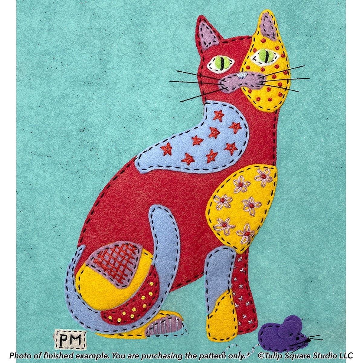Cool Calico Cat Felt Appliqué Pattern #FP010 - Tulip Square ~ Patterns for useful quilted goods