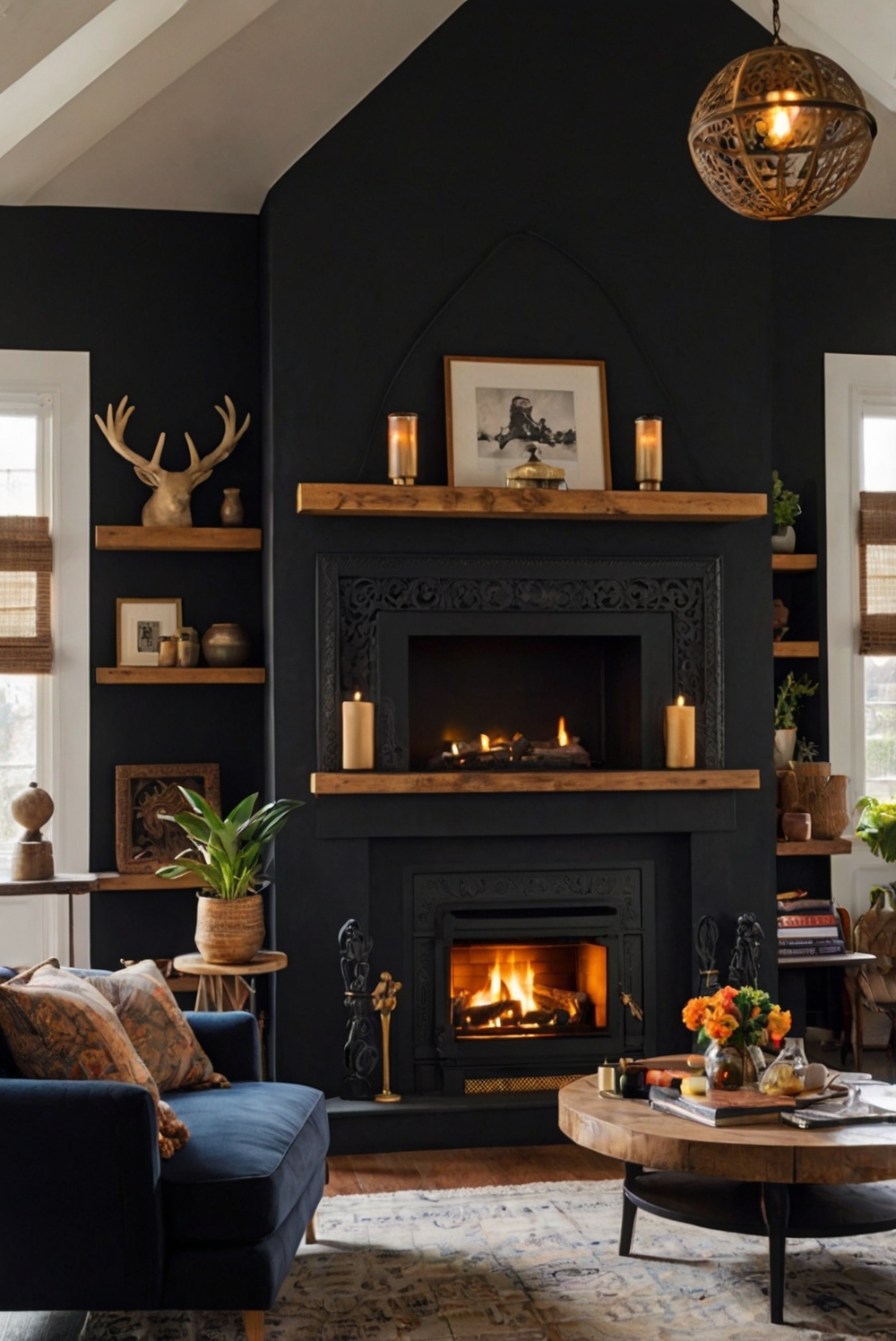 How to Create a Boho Chic Living Room Design with a Fireplace? - West Pear Interiors