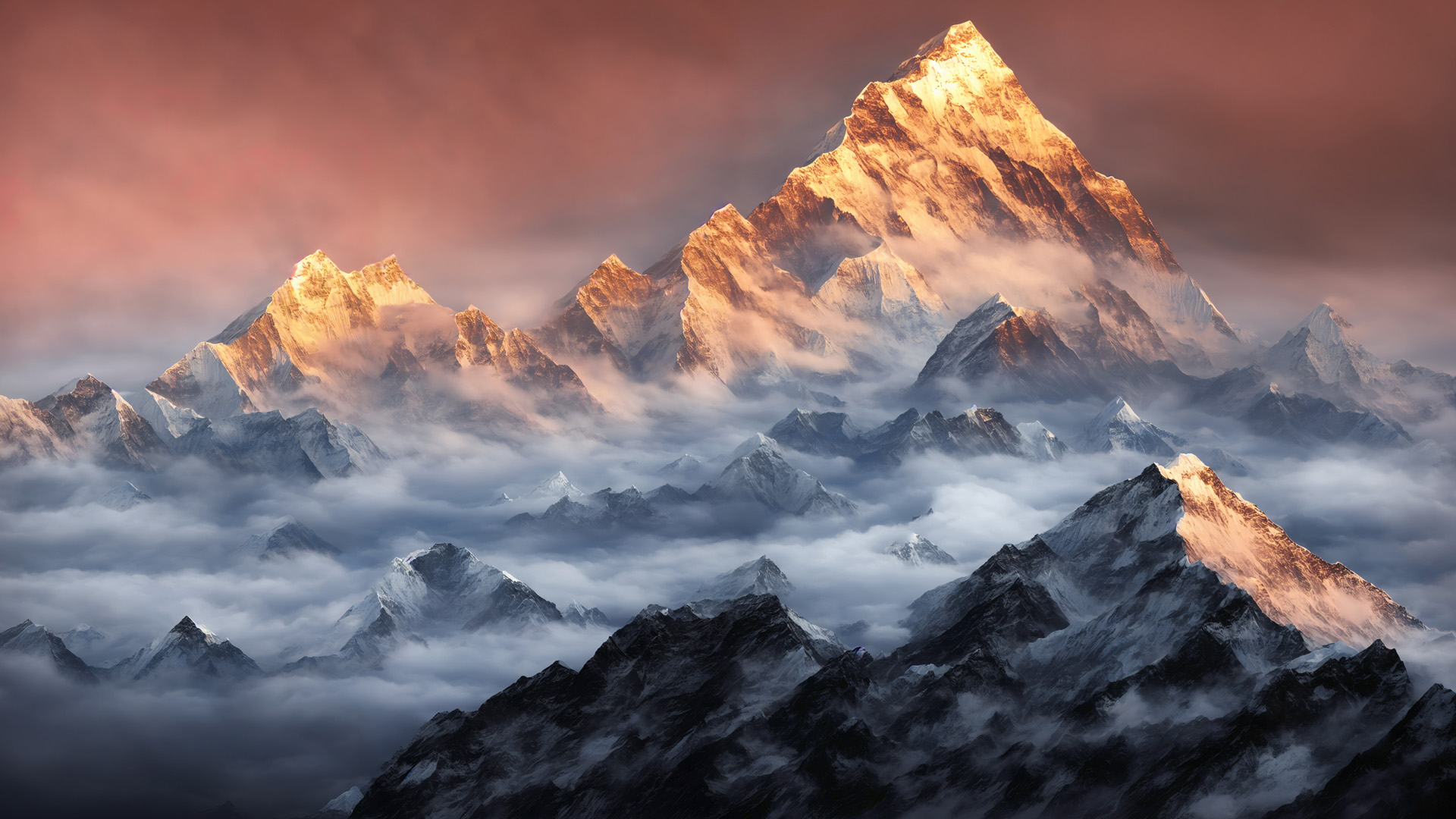 Himalayas Mount Everest During A Foggy Sunset Night, Sagarmatha National Park, Nepal | Windows ...