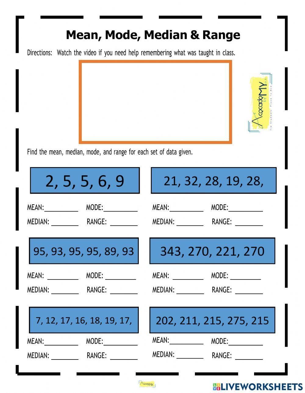 Mean, Median, Mode And Range Worksheets - Worksheets Library