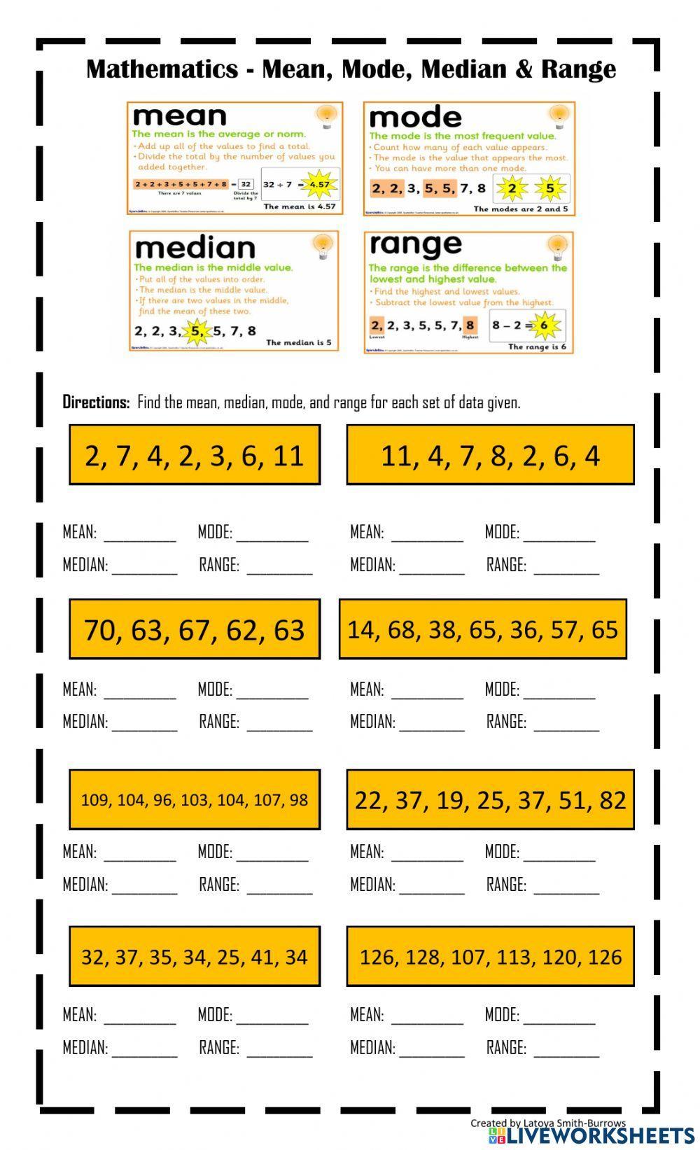 Mean, Mode, Median And Range Interactive Worksheet | Live Worksheets - Worksheets Library