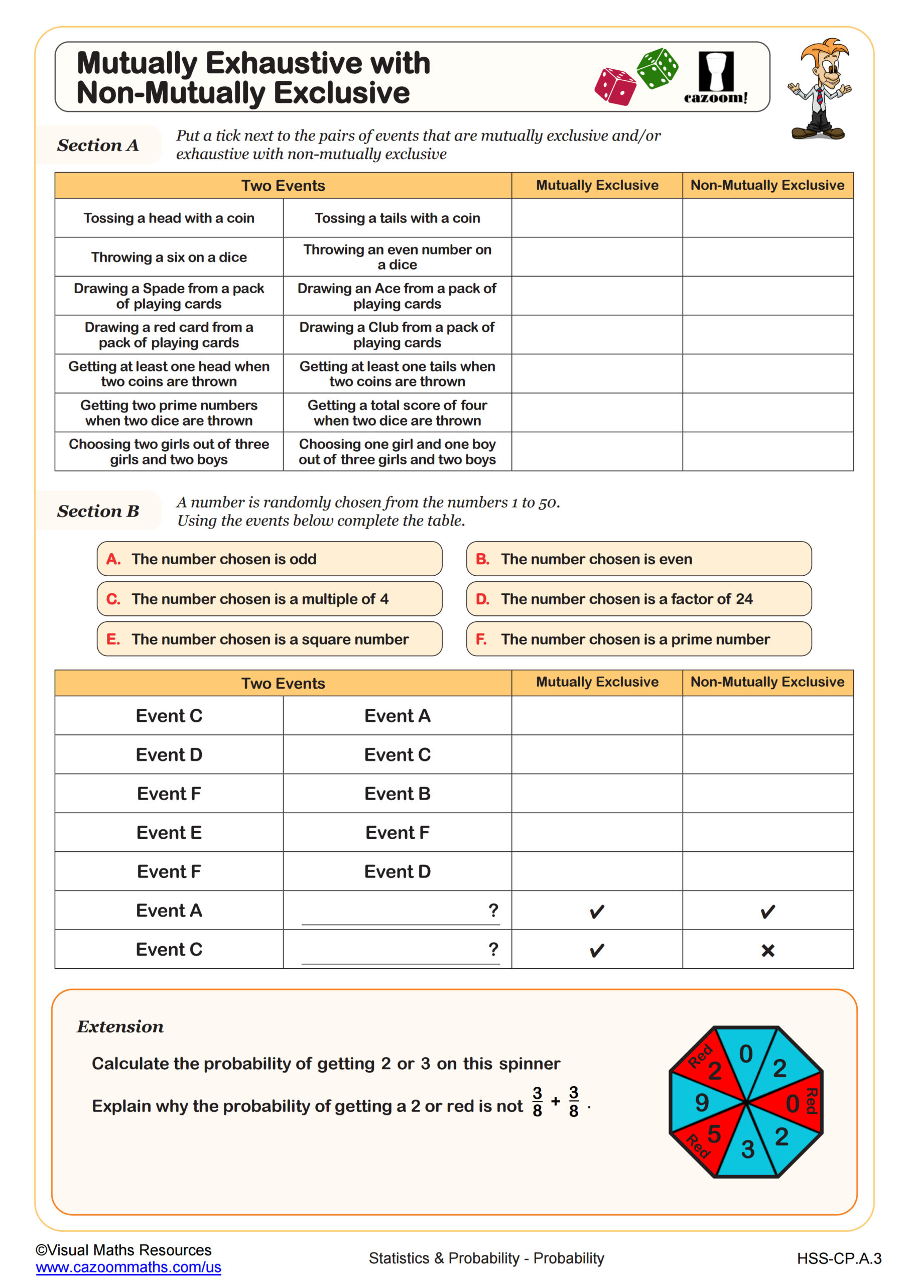 Probability Of Events Not Mutually Exclusive Worksheet For 9th ... - Worksheets Library