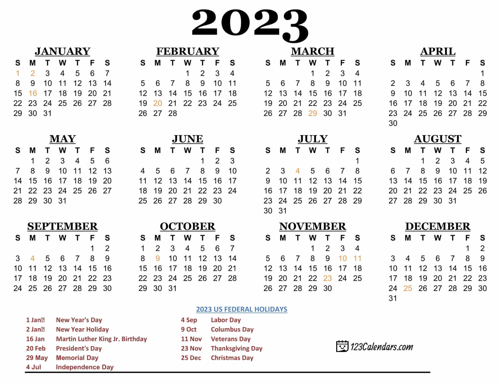 Year 2023 Calendar Templates | 123Calendars.com
