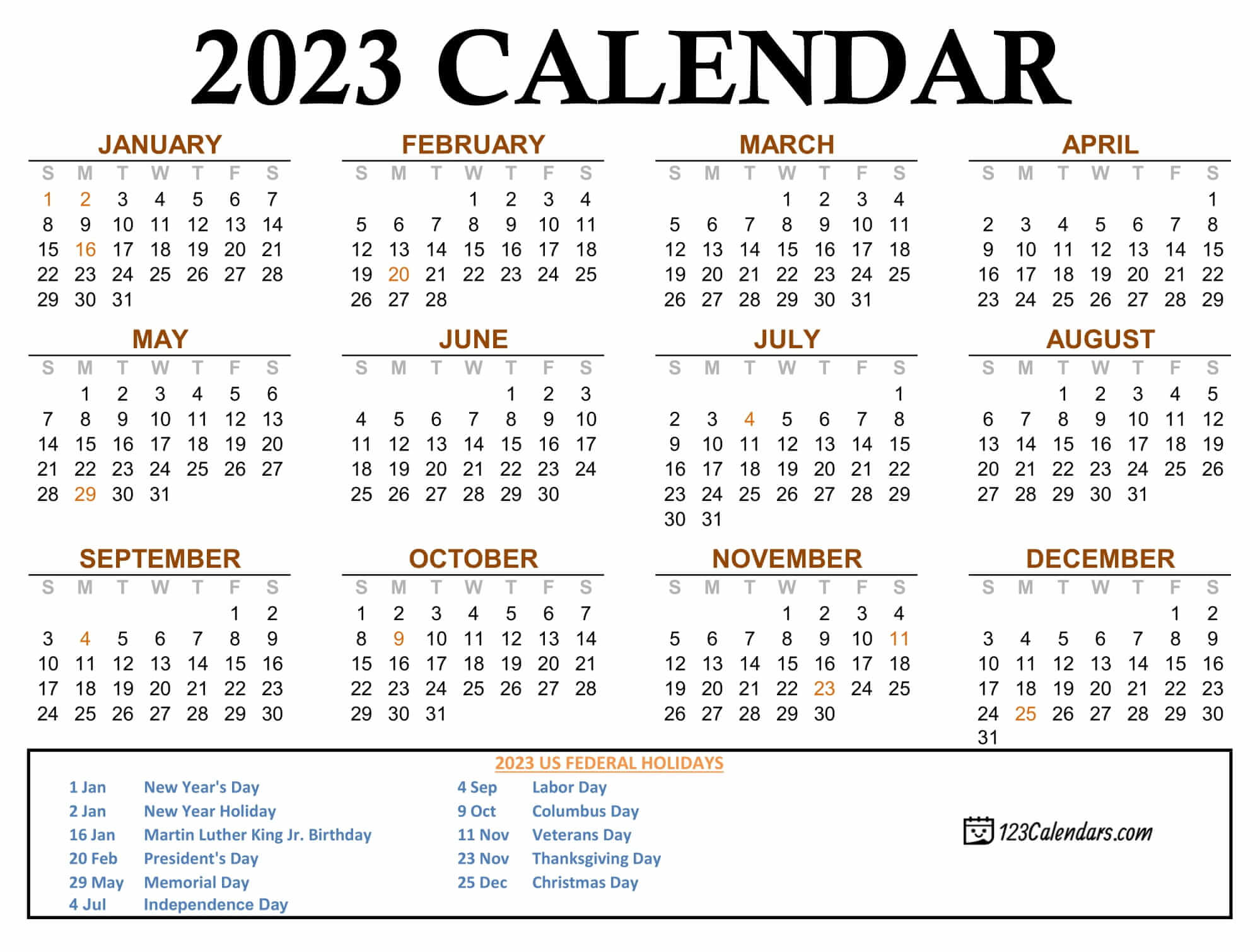 Year 2023 Calendar Templates | 123Calendars.com