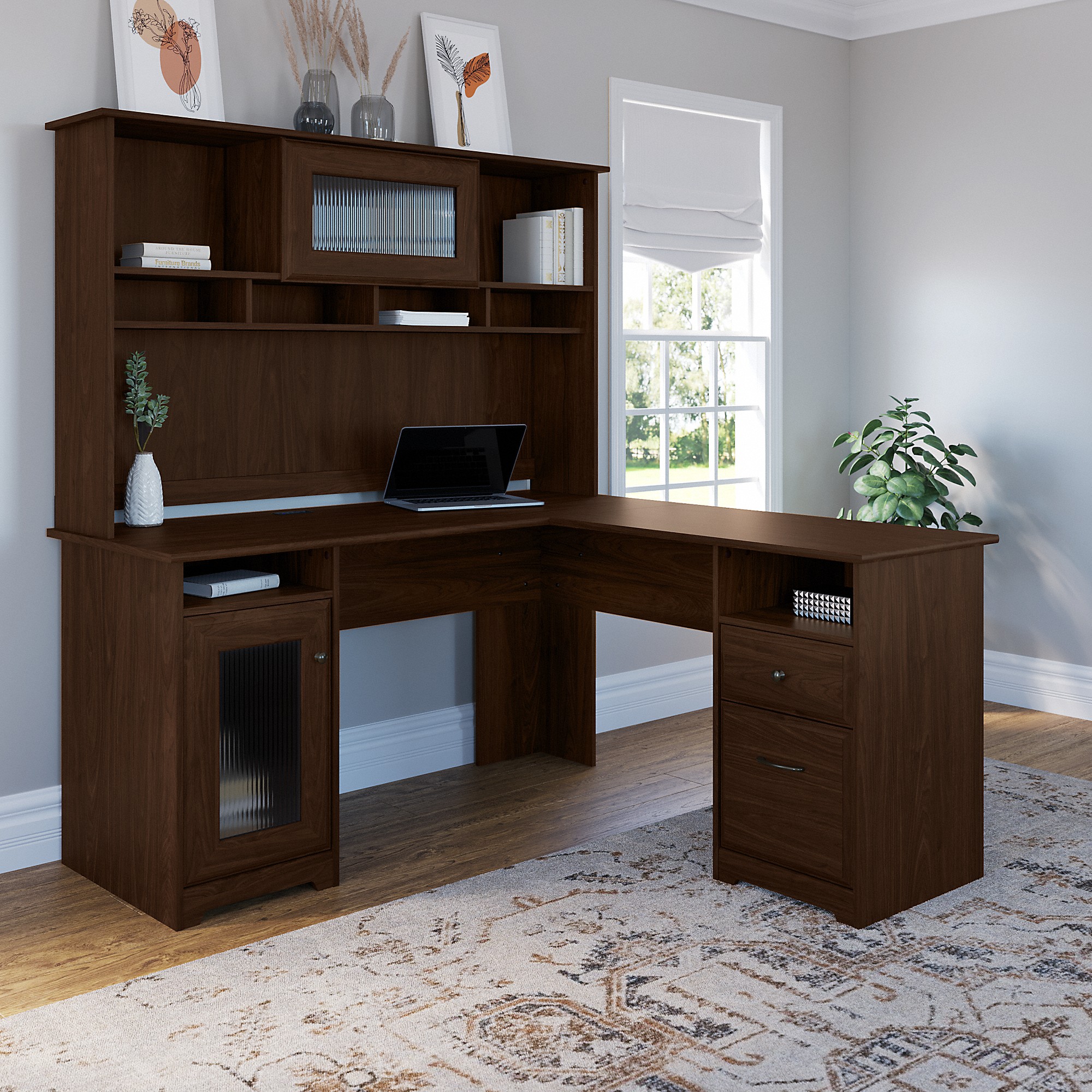 Bush Home Cabot 60W L Shaped Computer Desk With Hutch-CAB001