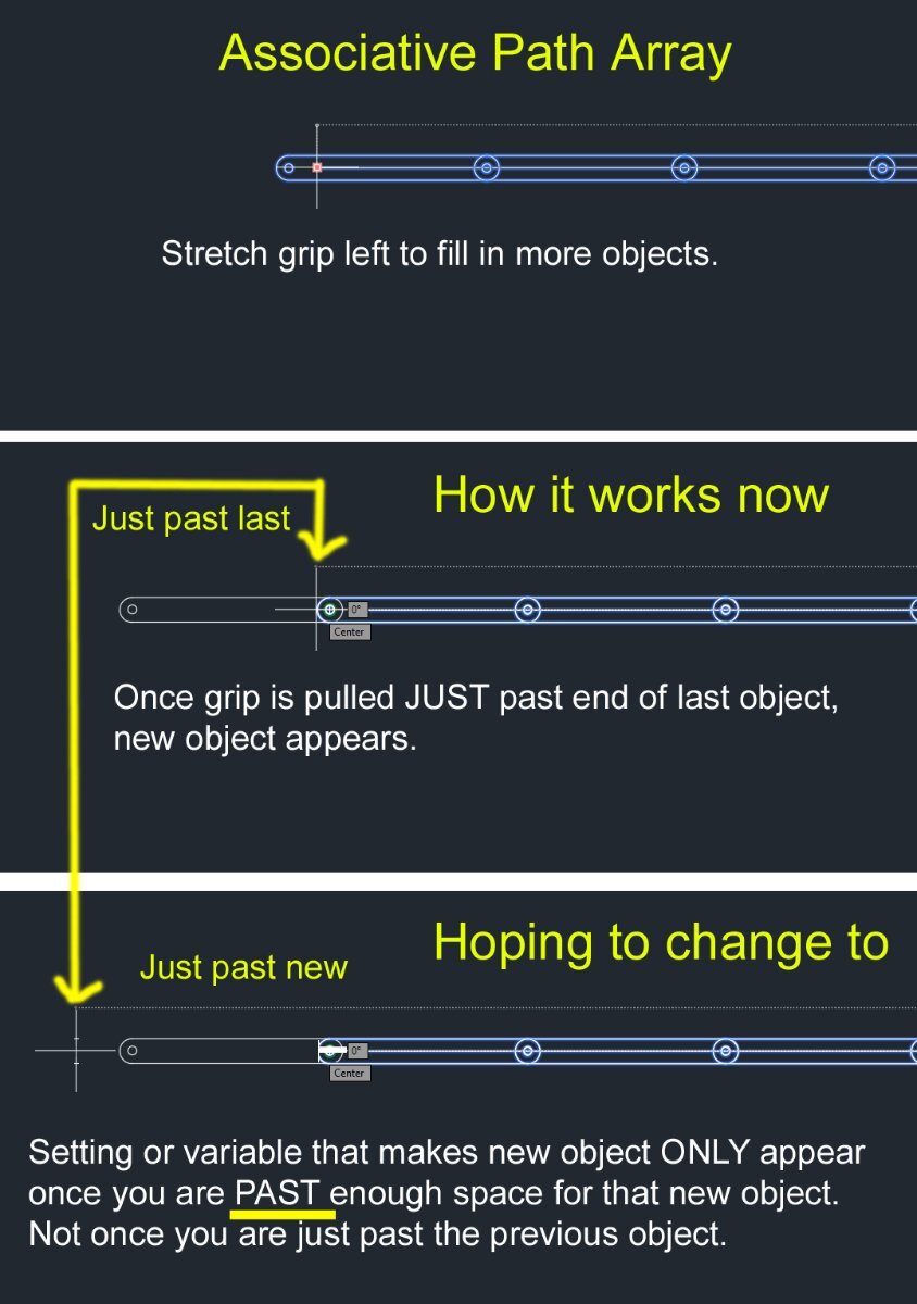 Associative Path Array- Changing Setting Or Variable So New Objects Appears Once Grip Pulled Far...
