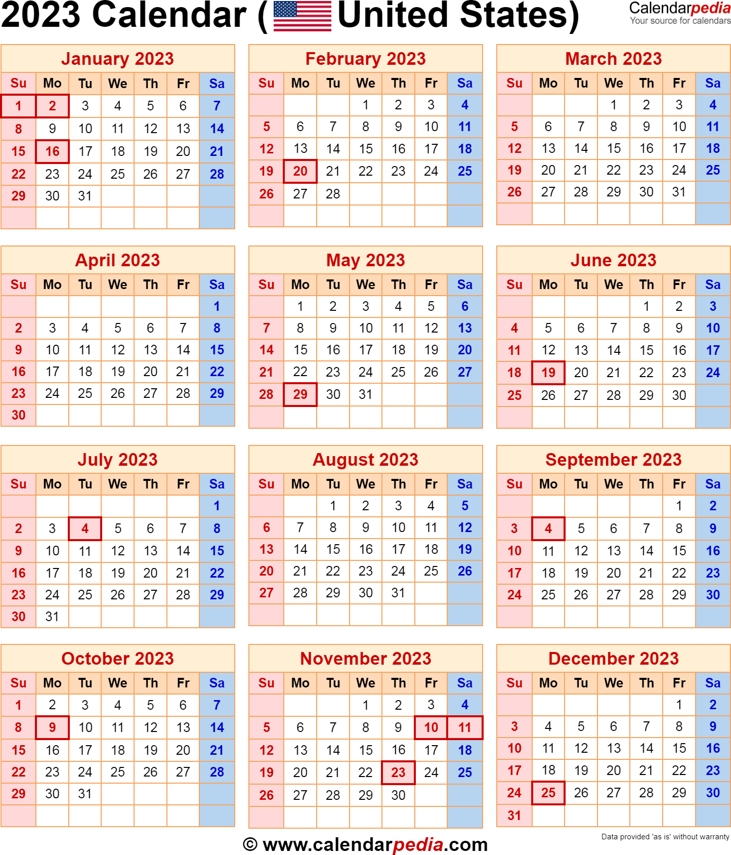 2023 Calendar with Federal Holidays