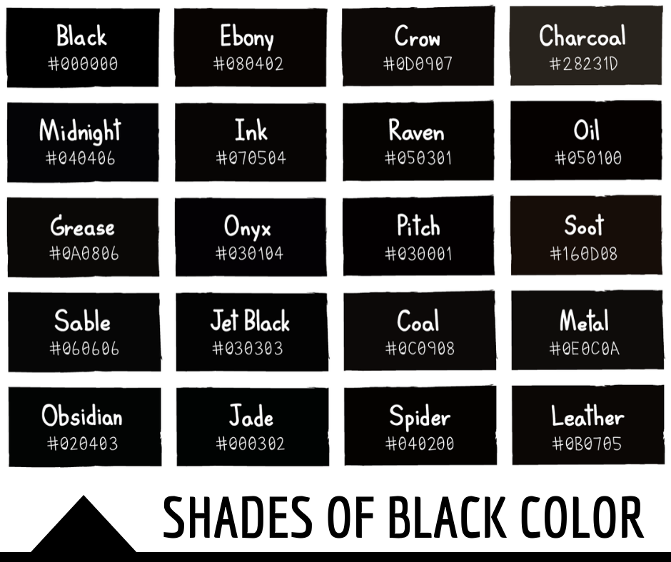 134 Shades of Black: Color Names, Hex, RGB, CMYK Codes | Color Meanings
