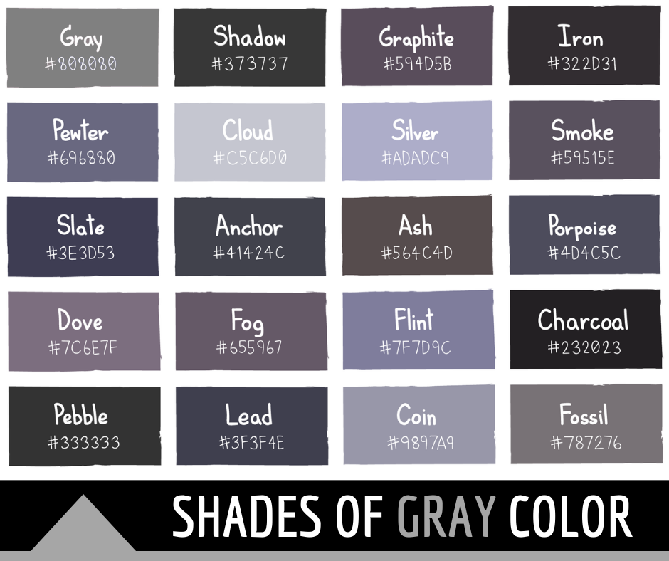 136 Shades of Gray: Color Names, Hex, RGB, CMYK Codes | Color Meanings