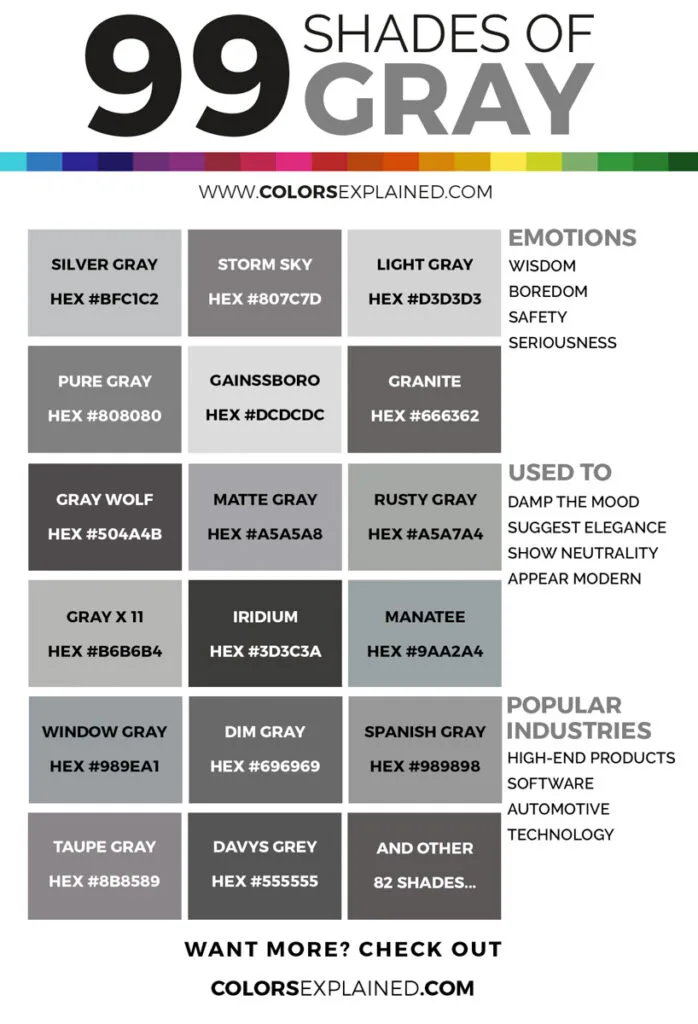228 Shades Of Gray Color (Names, HEX, RGB, CMYK Codes) –, 52% OFF