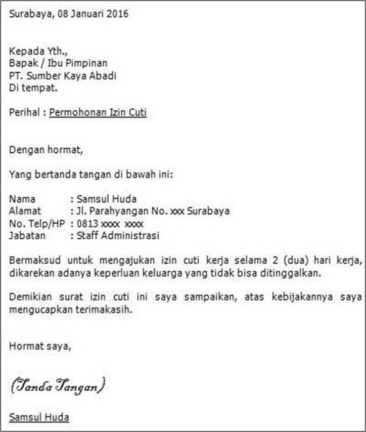 Contoh Surat Izin Cuti Kerja Dalam Bahasa Inggris - Surat Lamaran Kerja: Desain Contoh Surat #...