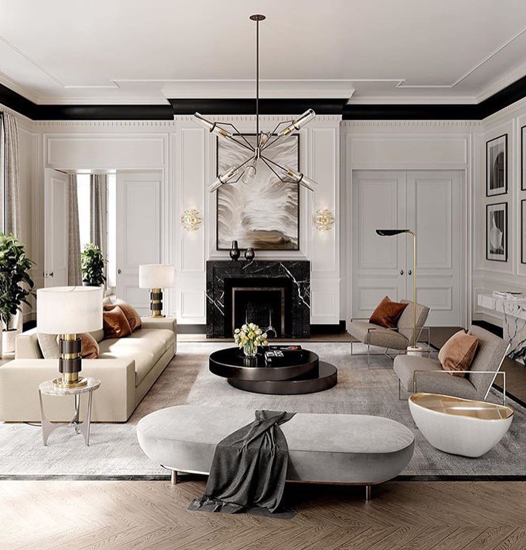 living room modern classic interior design Recuperadores decorfogo - IDSTYLEdev