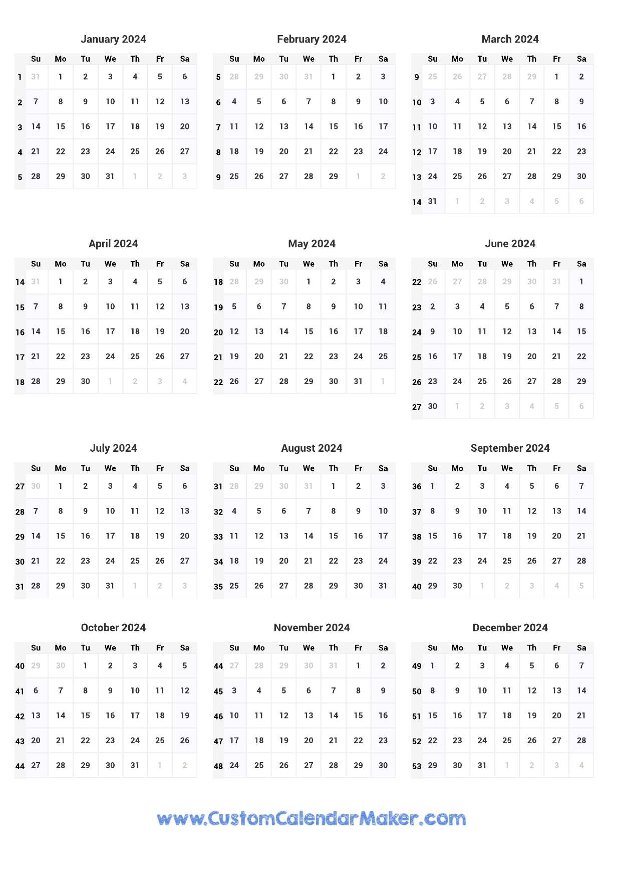 Editable Yearly Calendar 2024 For Google Docsend - Kenna Melodee
