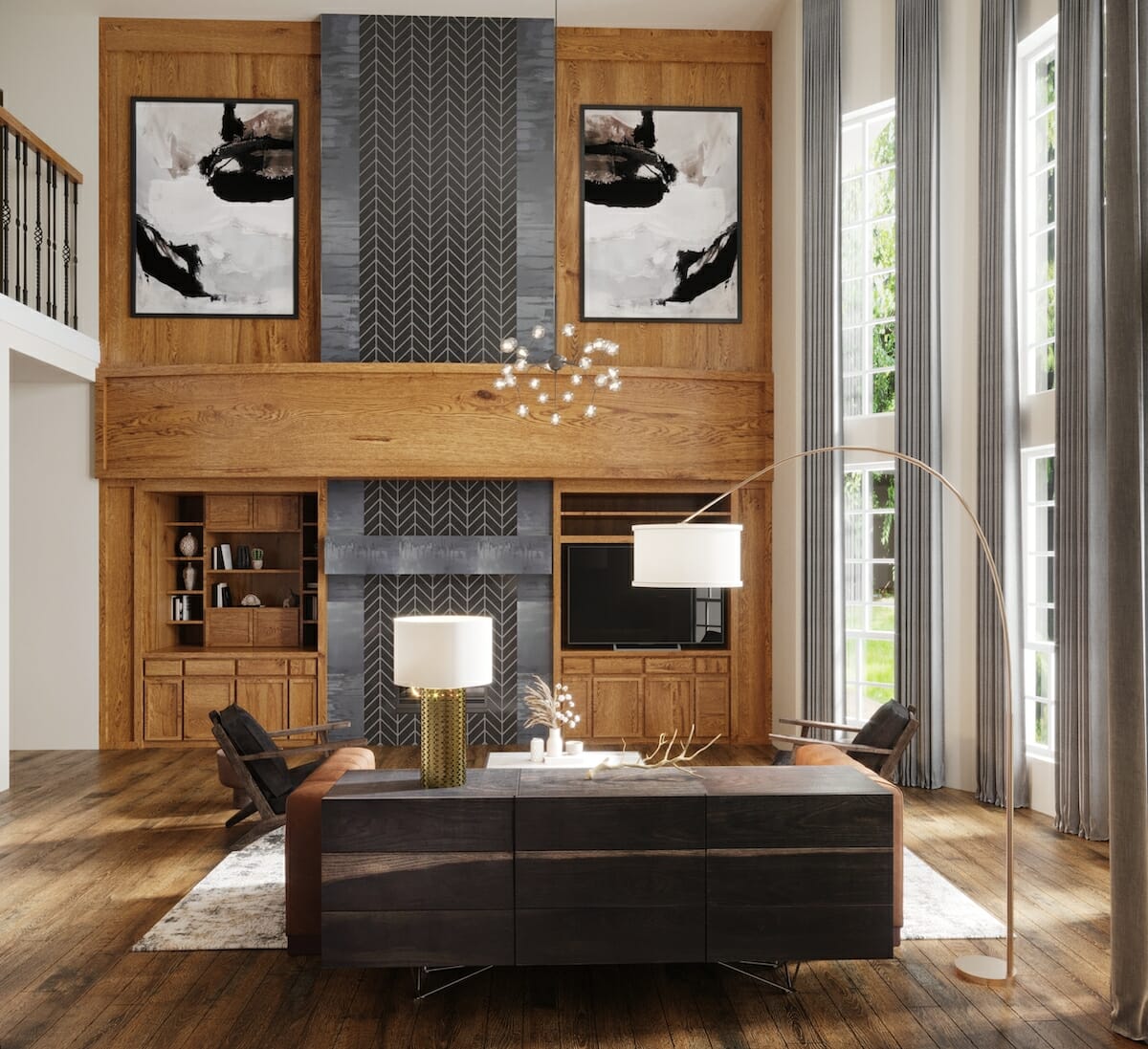 Before After Contemporary High Ceiling Living Room Decorilla
