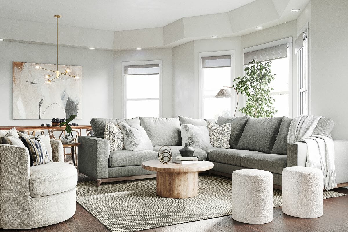 Before & After: Cozy Rustic Modern Living Room and Dining Room - Decorilla Online Interior Design