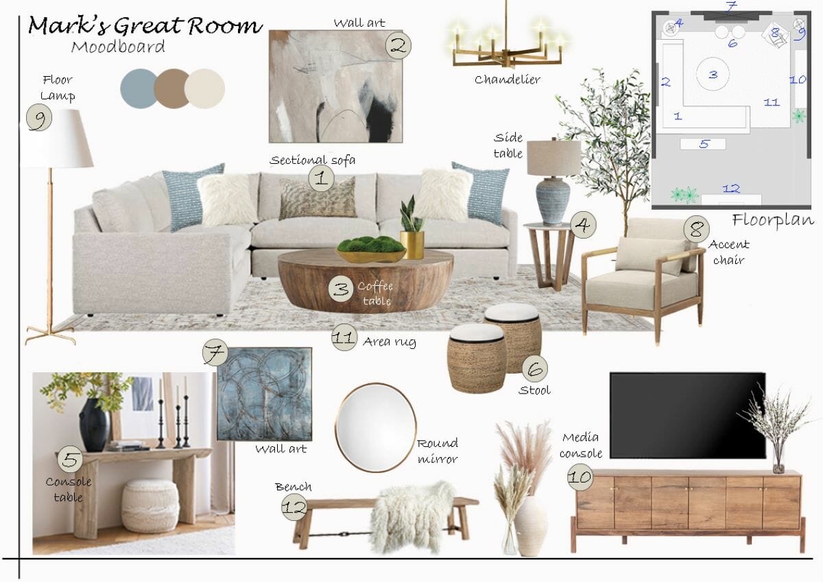 Before & After: Warm Neutral Living Room & Dining Transformation - Decorilla Online Interior Design