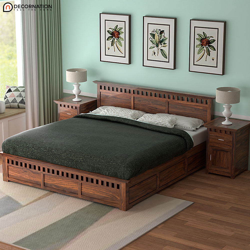 Wood Double Bed Designs With Storage Images