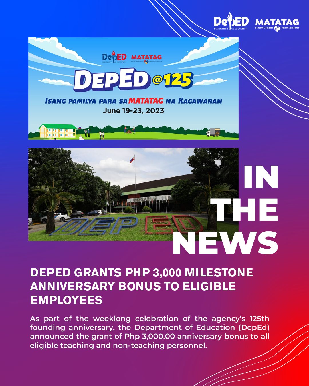 DepEd Grants Php 3,000 Milestone Anniversary Bonus To Eligible Employees | Department Of Education