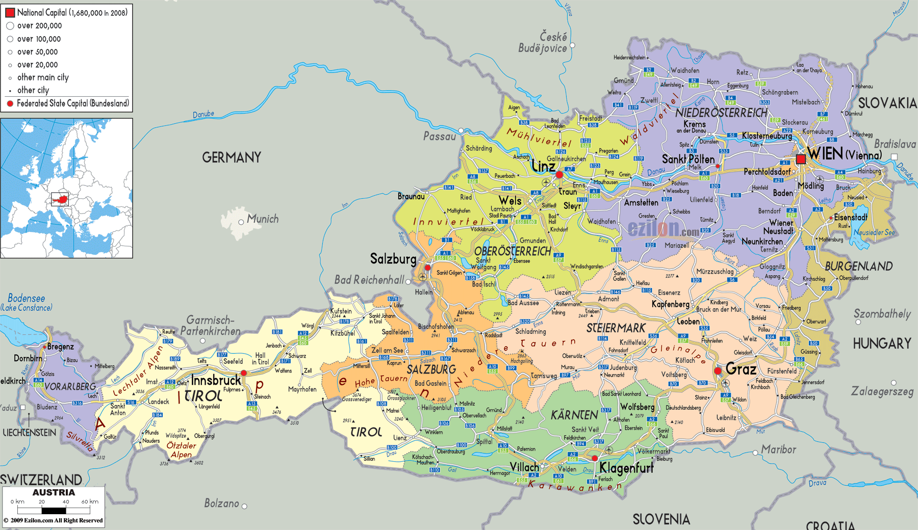 Detailed Political Map Of Austria - Ezilon Maps