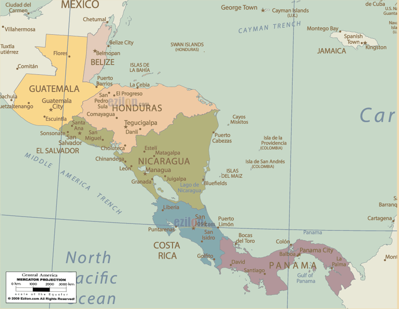 Political Map Of Central America - Ezilon Maps