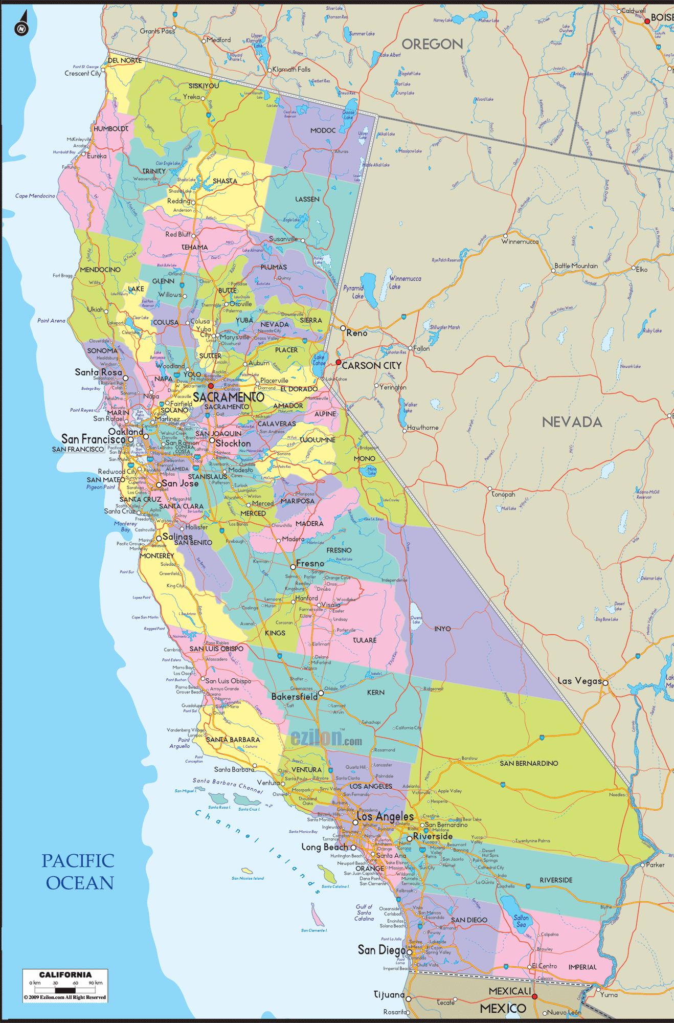 Map Of California Cities And Roads - Ezilon Maps