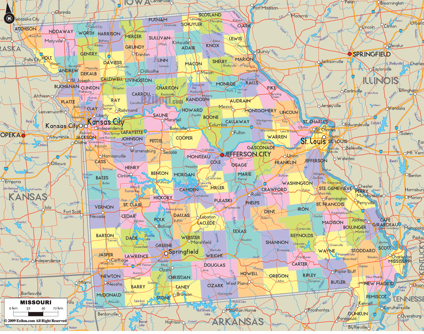 Map Of Missouri State USA - Ezilon Maps