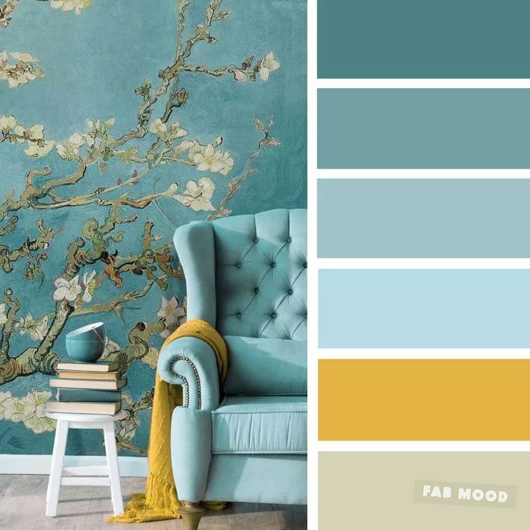 The best living room color schemes - Blue, Turquoise & Mustard