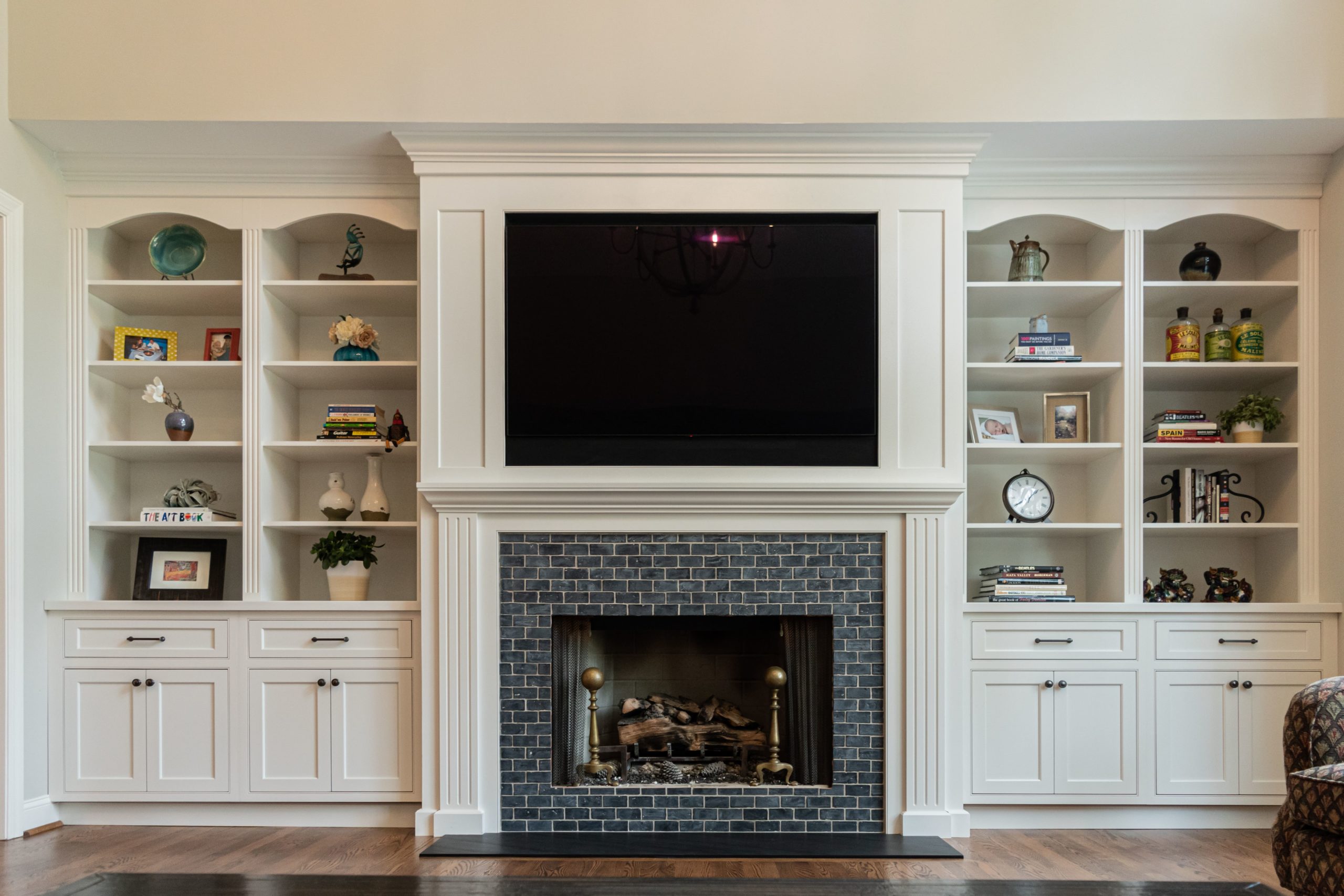 Bright Custom Family Room Built-In Storage - Gardner/Fox Associates