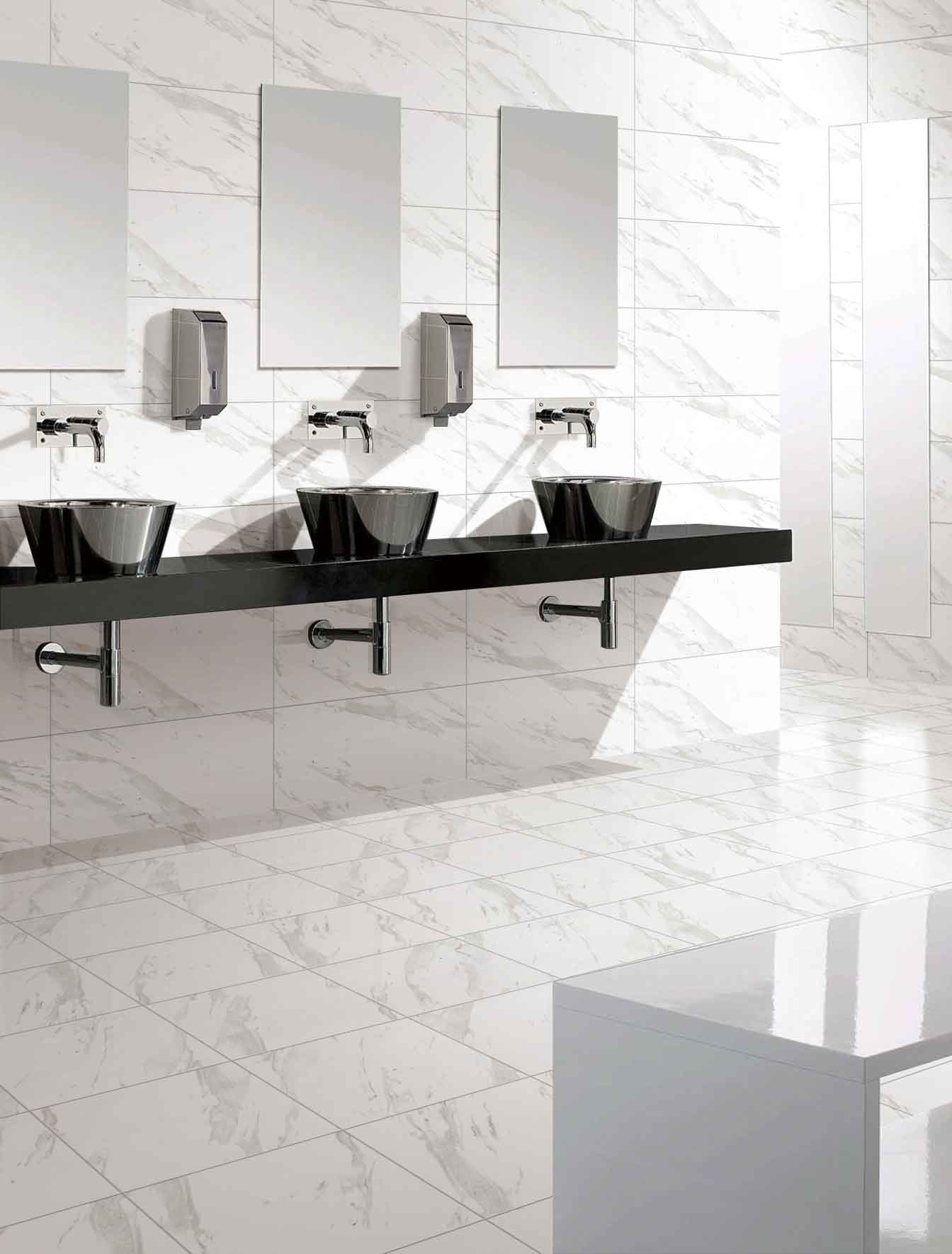 Carrara White Porcelain Bathroom Wall Tiles Indoor 30 X 60 Cm Size High Gloss