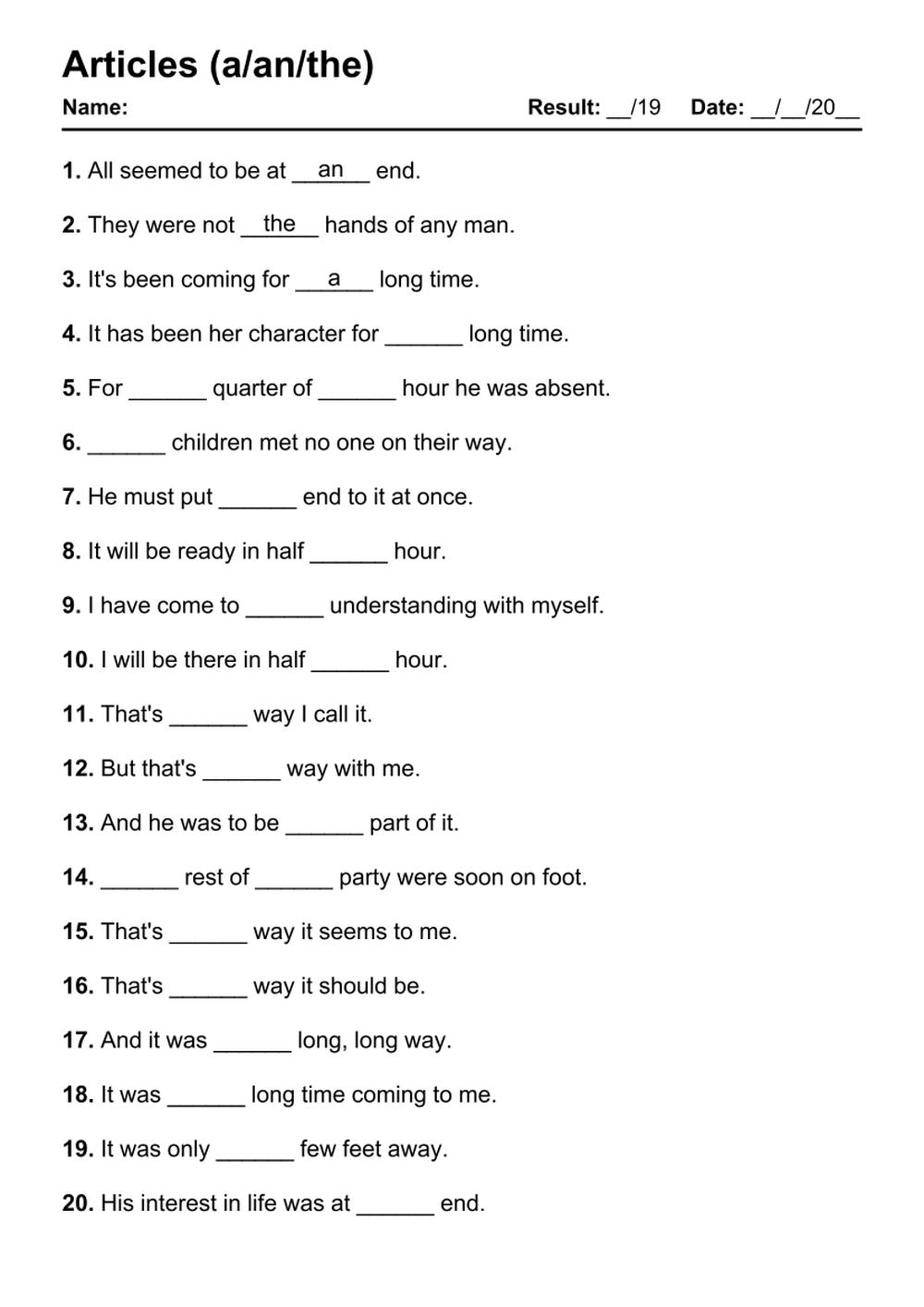 Articles Exercises With Answers Pdf