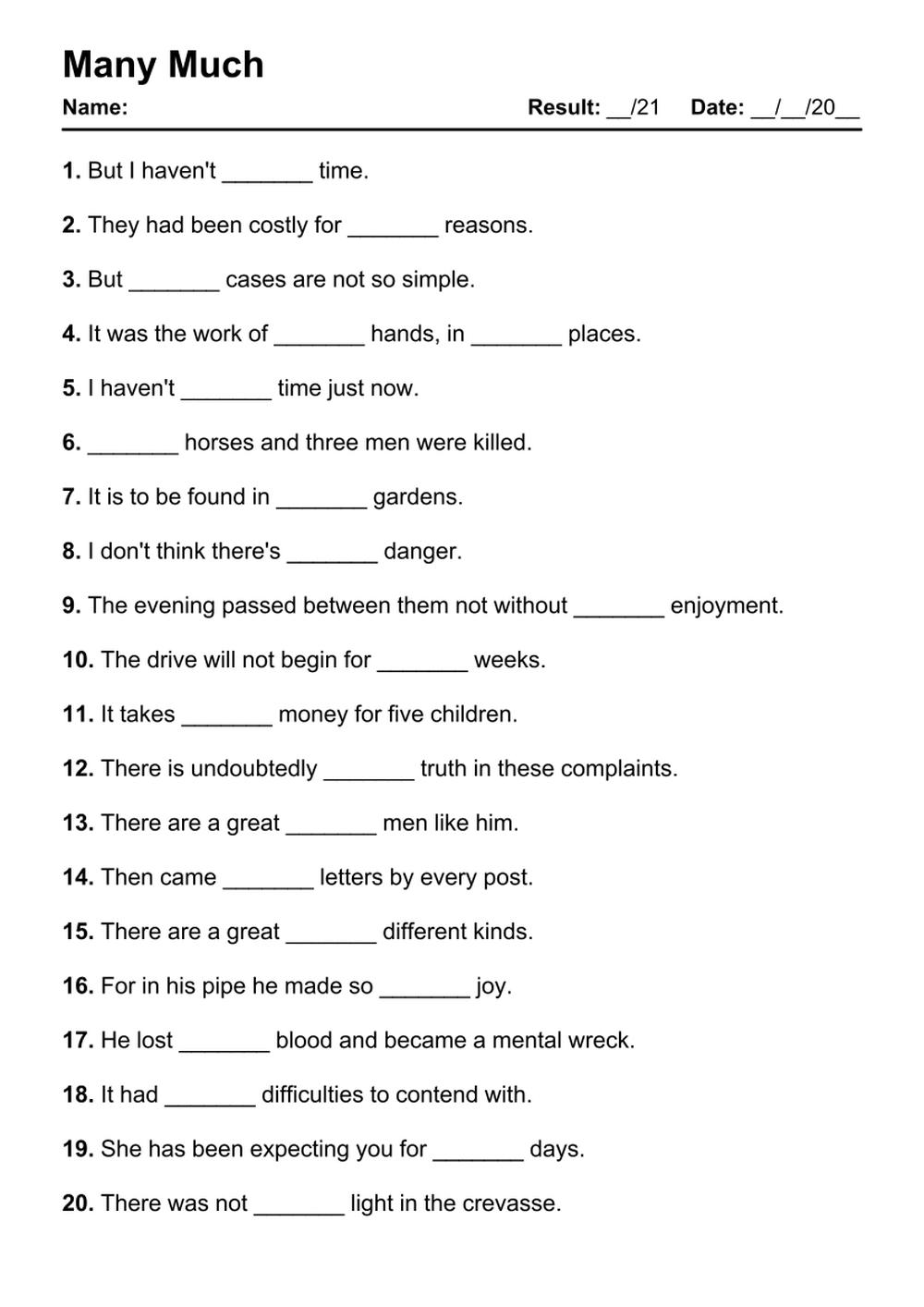 101 Many Much PDF Worksheets With Answers [2033 Exercises] - Grammarism