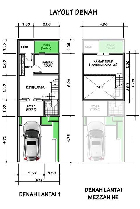 Desain Rumah Kecil Ukuran 4x6 Murah Lengkap Dengan Mezzanine (4 X 12 M)