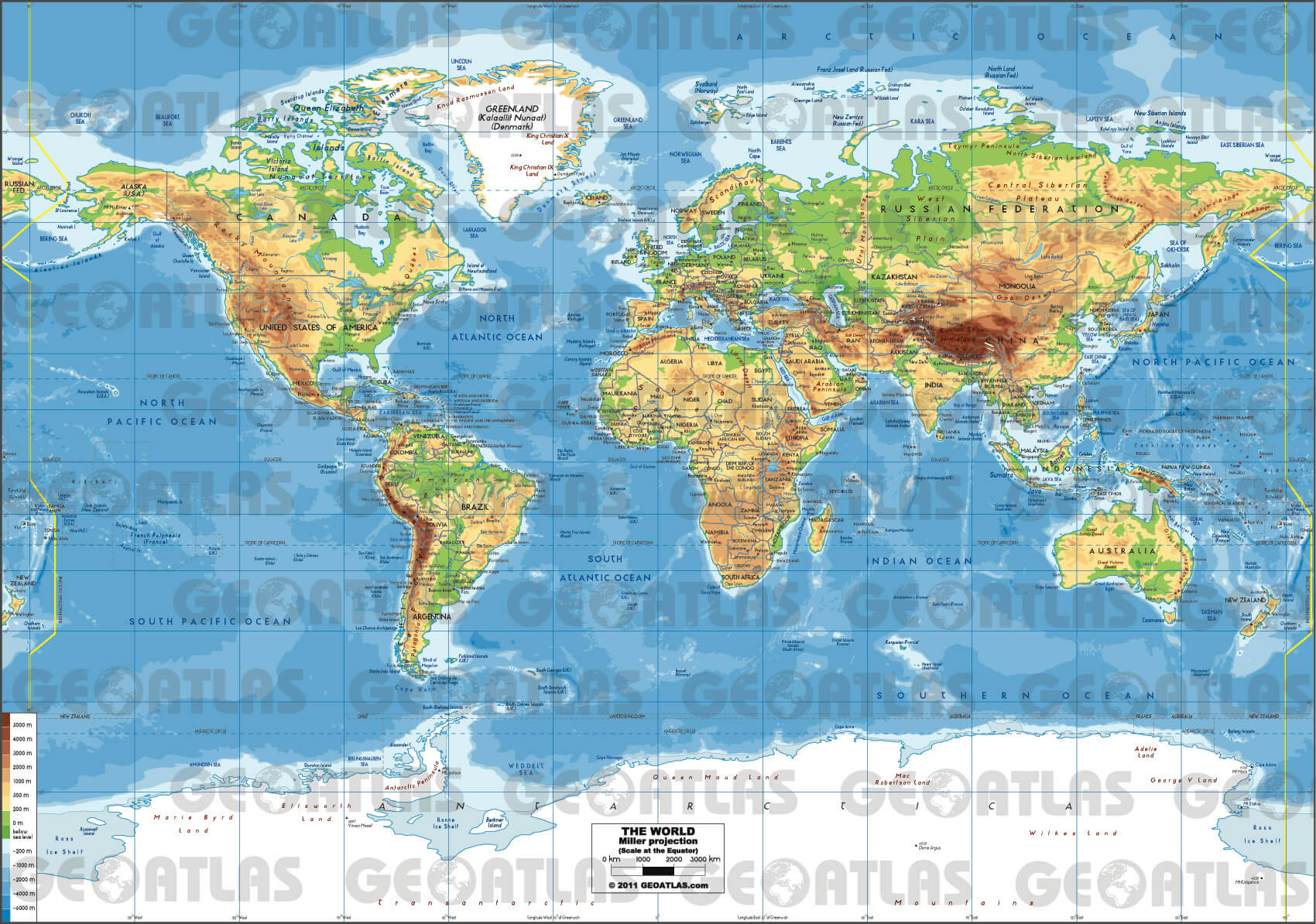 Large Detailed Physical Map World