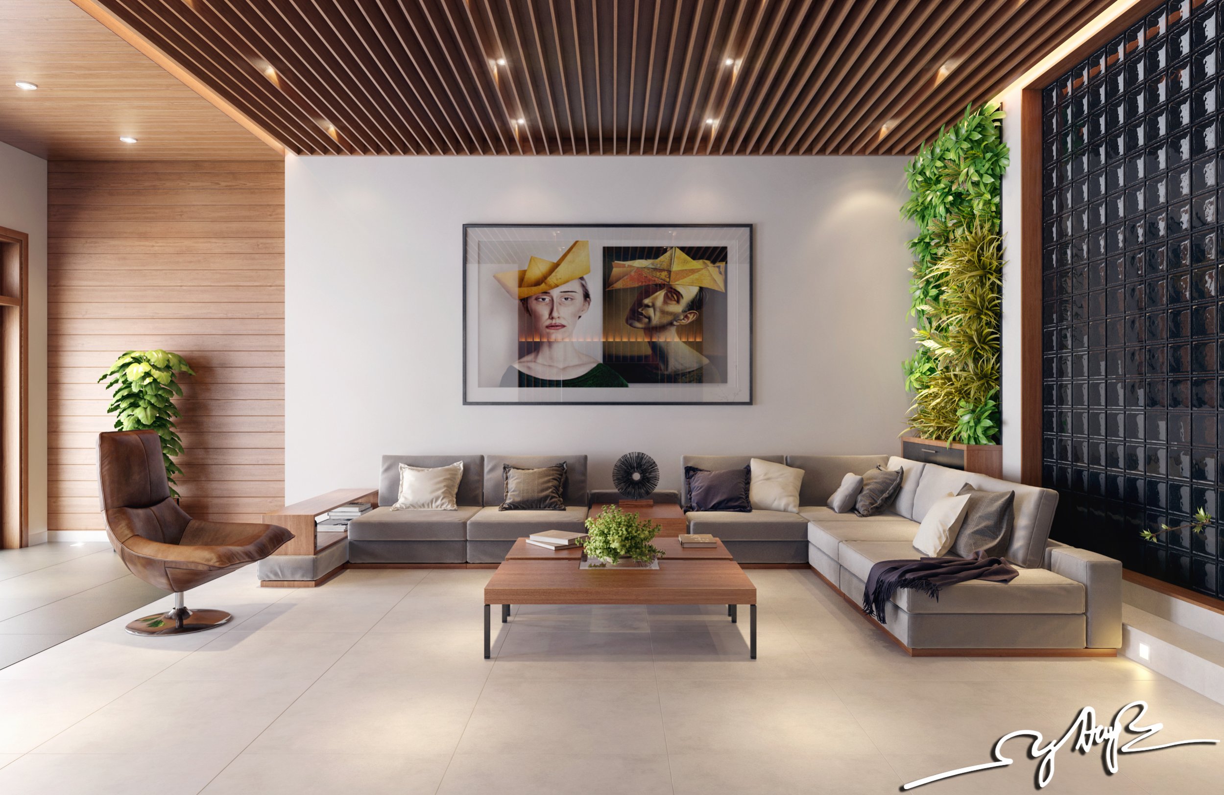 Interior Design Close To Nature: Rich Wood Themes And Indoor Vertical GardensInterior Design Ideas.