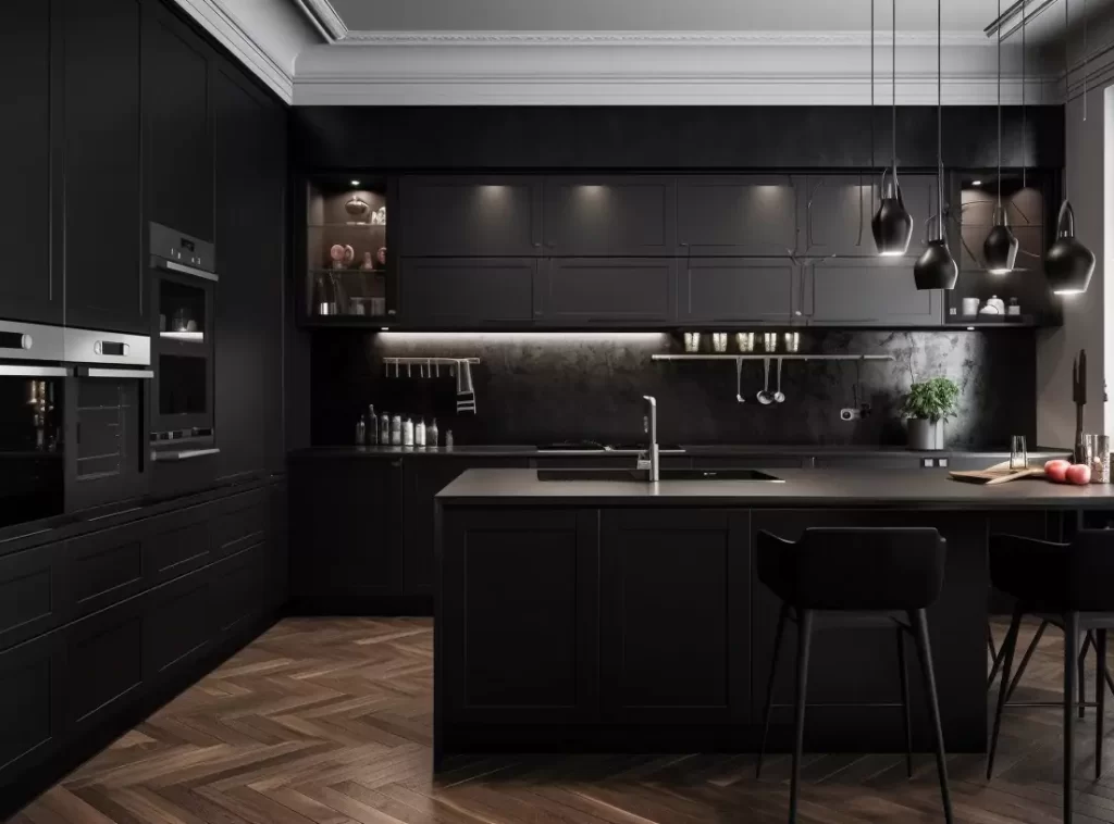 Contemporary Kitchen Cabinet In Matte Black: Spacious & Multi-functional Design - HSM Cabinets