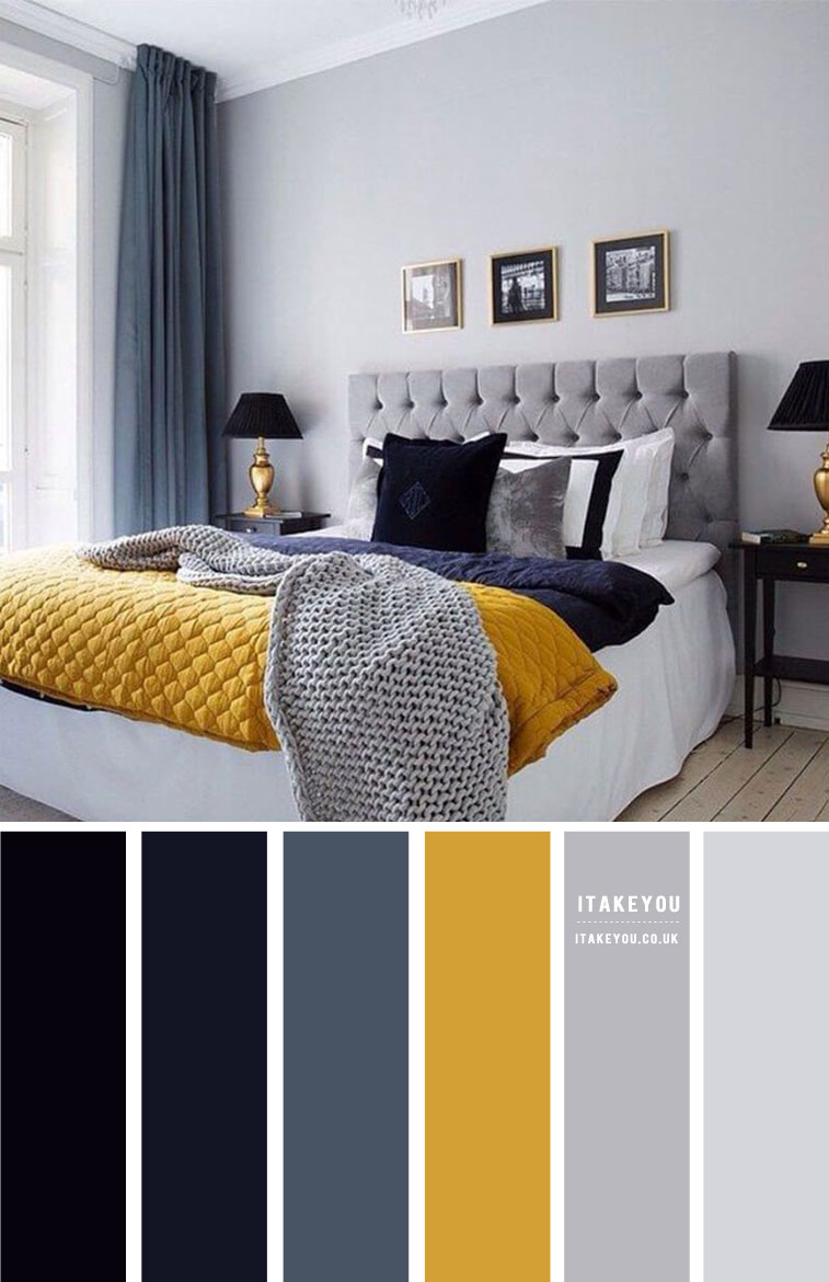 Grey Bedroom with Dark Blue & Mustard I Take You | Haircuts, Hairstyles, Hair Colours, Home ...