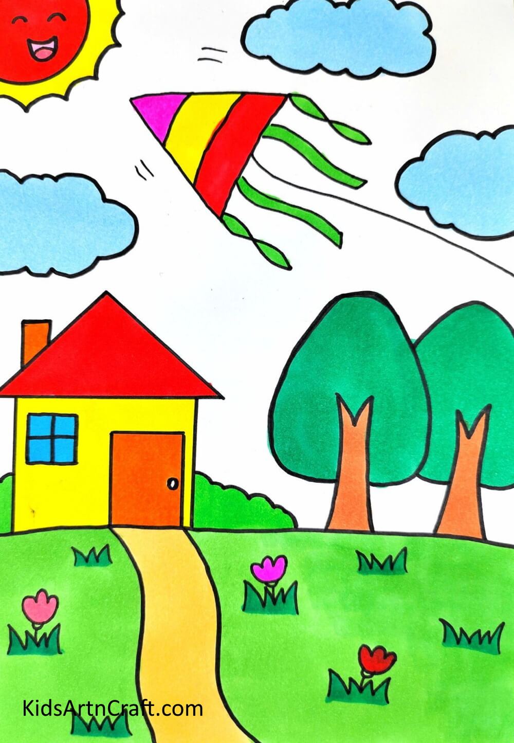 How To Draw Easy Scenery Step By Step Tutorial - Kids Art & Craft