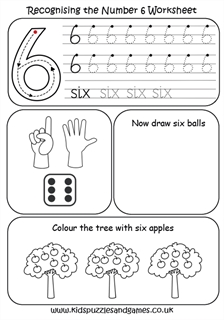 6 Recognising Number Six Worksheet - Kids Puzzles and Games