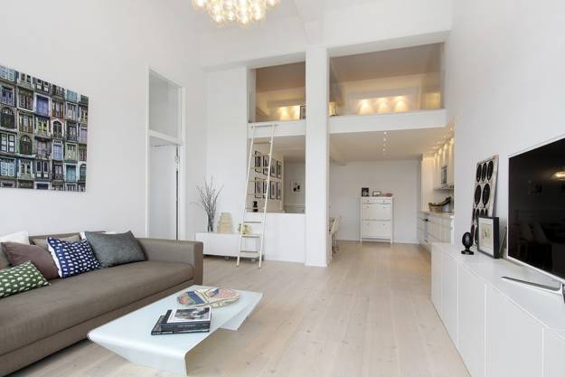 Spacious Interior Design Emphasizing Elegant Loft Living Style With White Decorating Ideas
