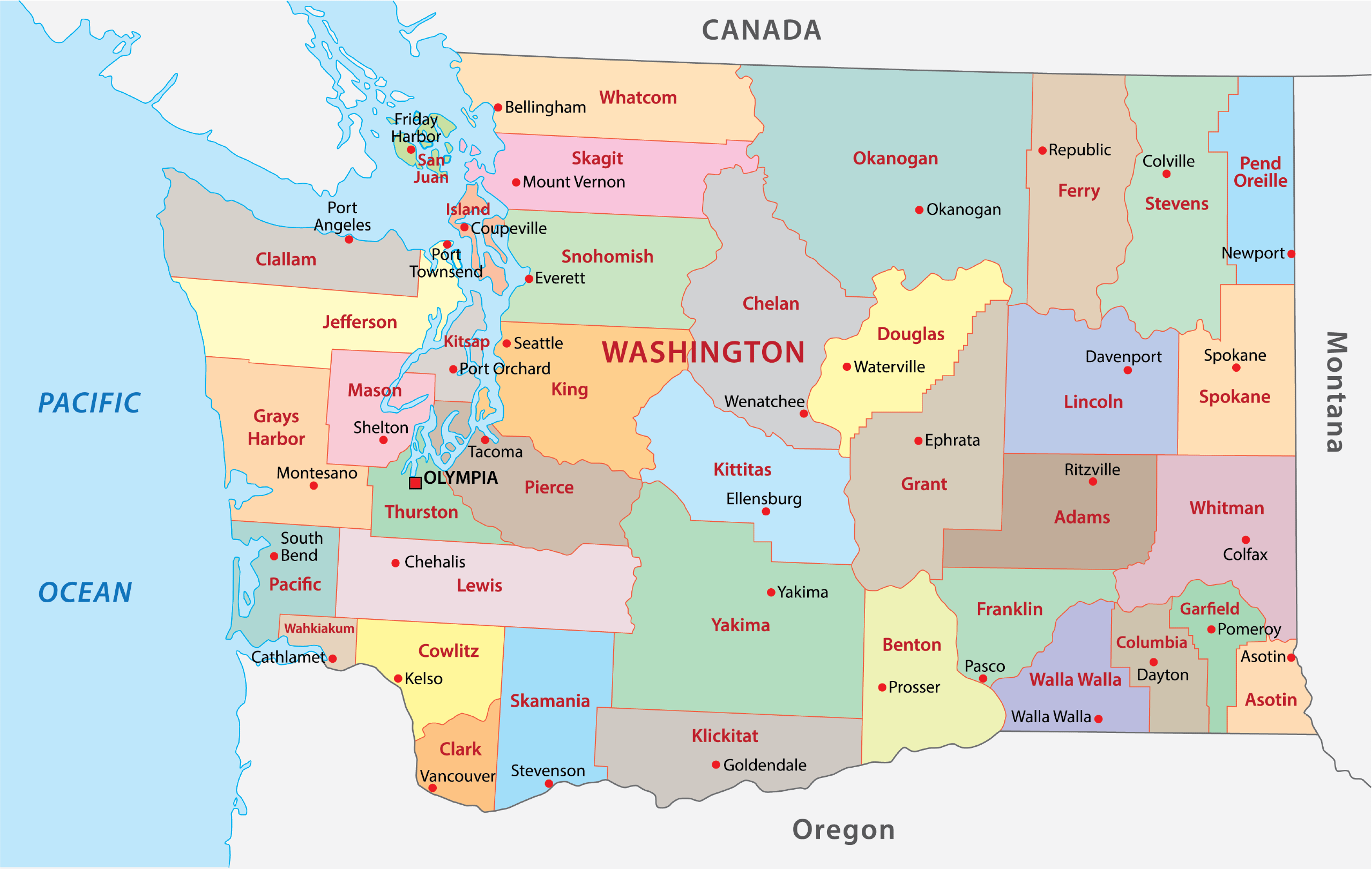 Washington Counties Map| Mappr