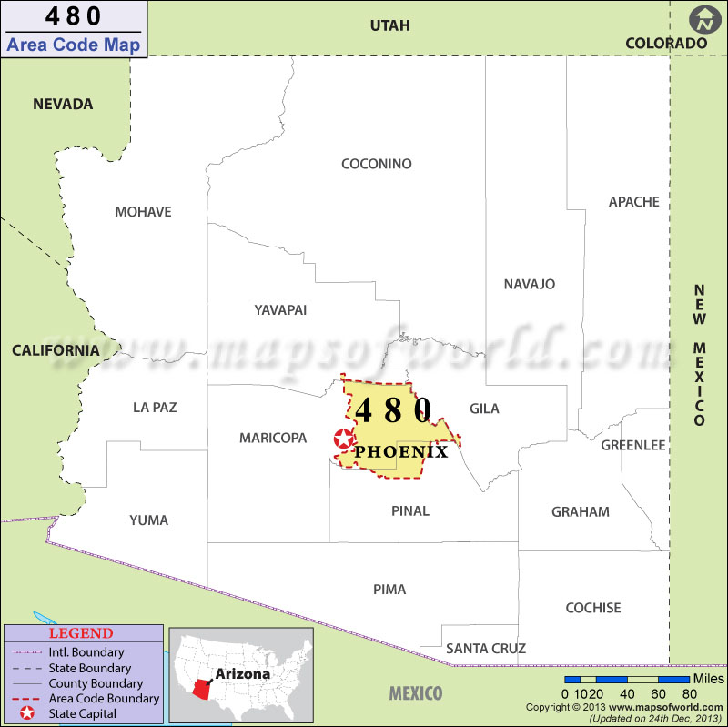 480 Area Code Map, Where Is 480 Area Code In Arizona