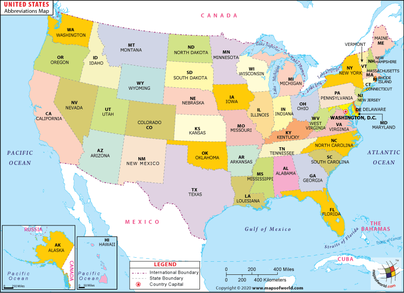 Map Of The United States Of America With Abbreviations - Desiri Gwendolin