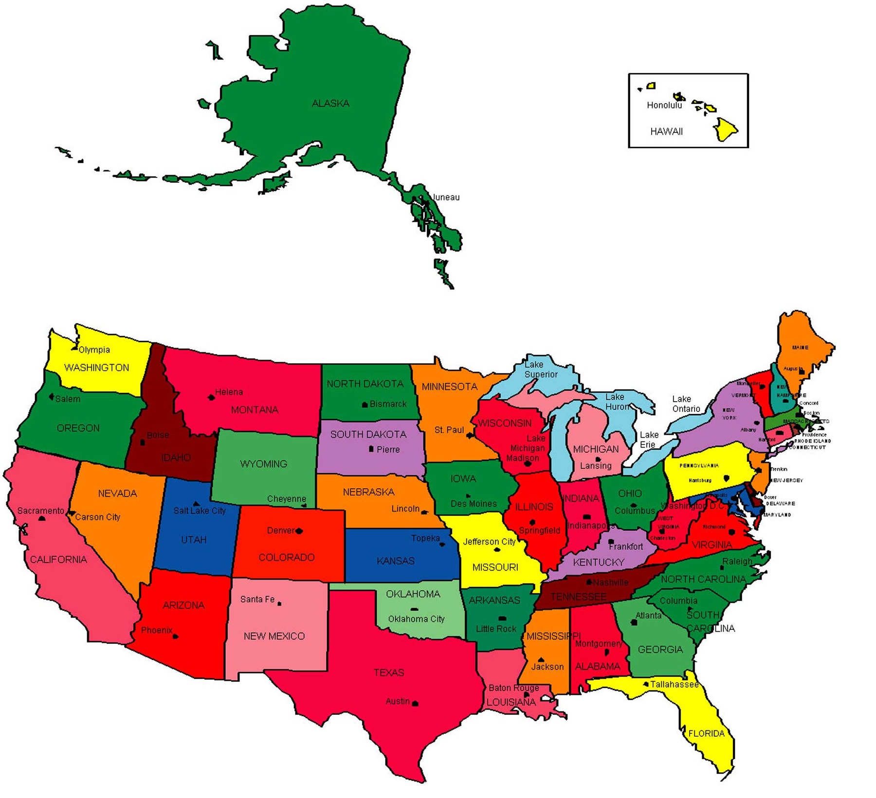 Usa Map With State Names And Capitals