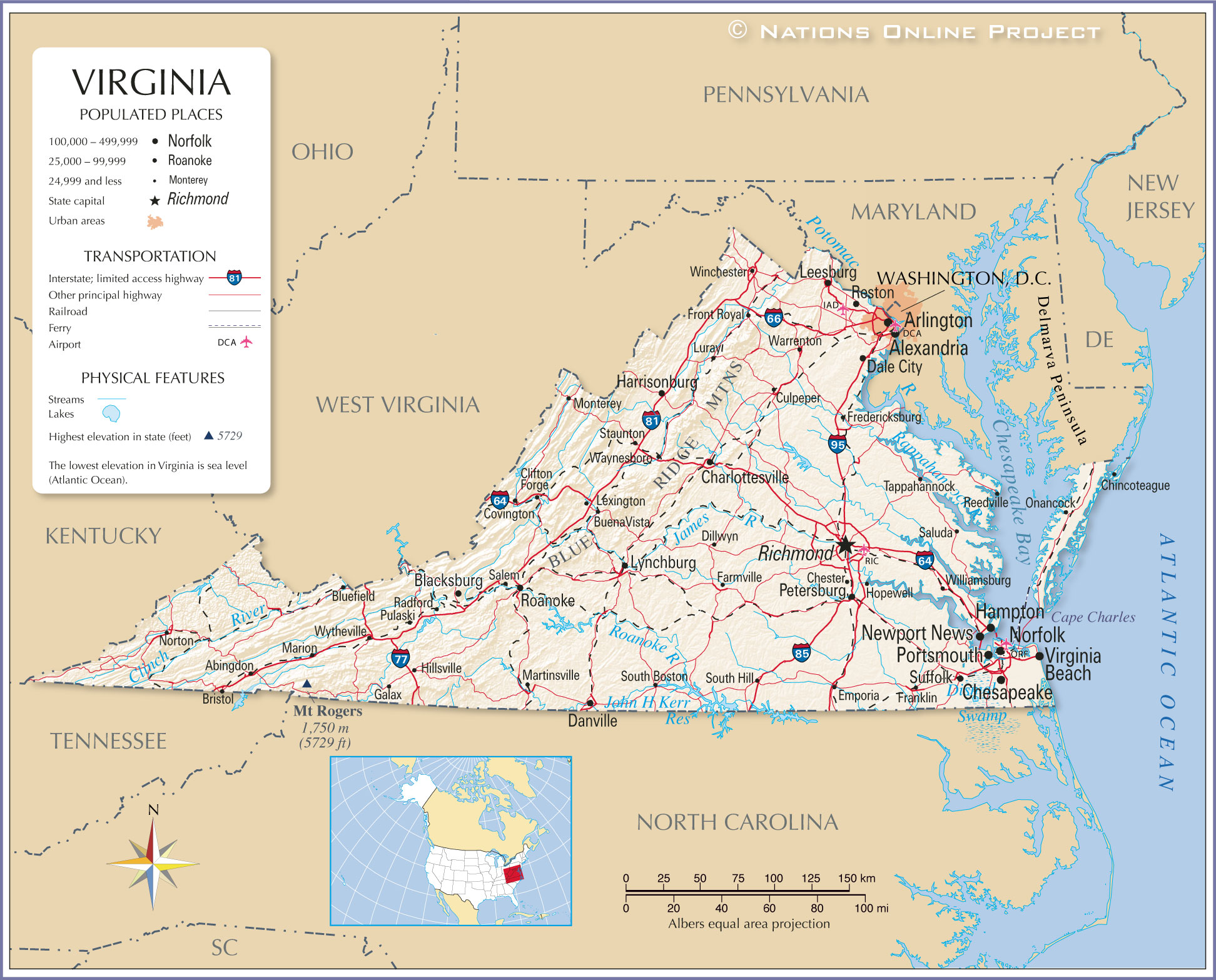 Map Of The Commonwealth Of Virginia, USA - Nations Online Project