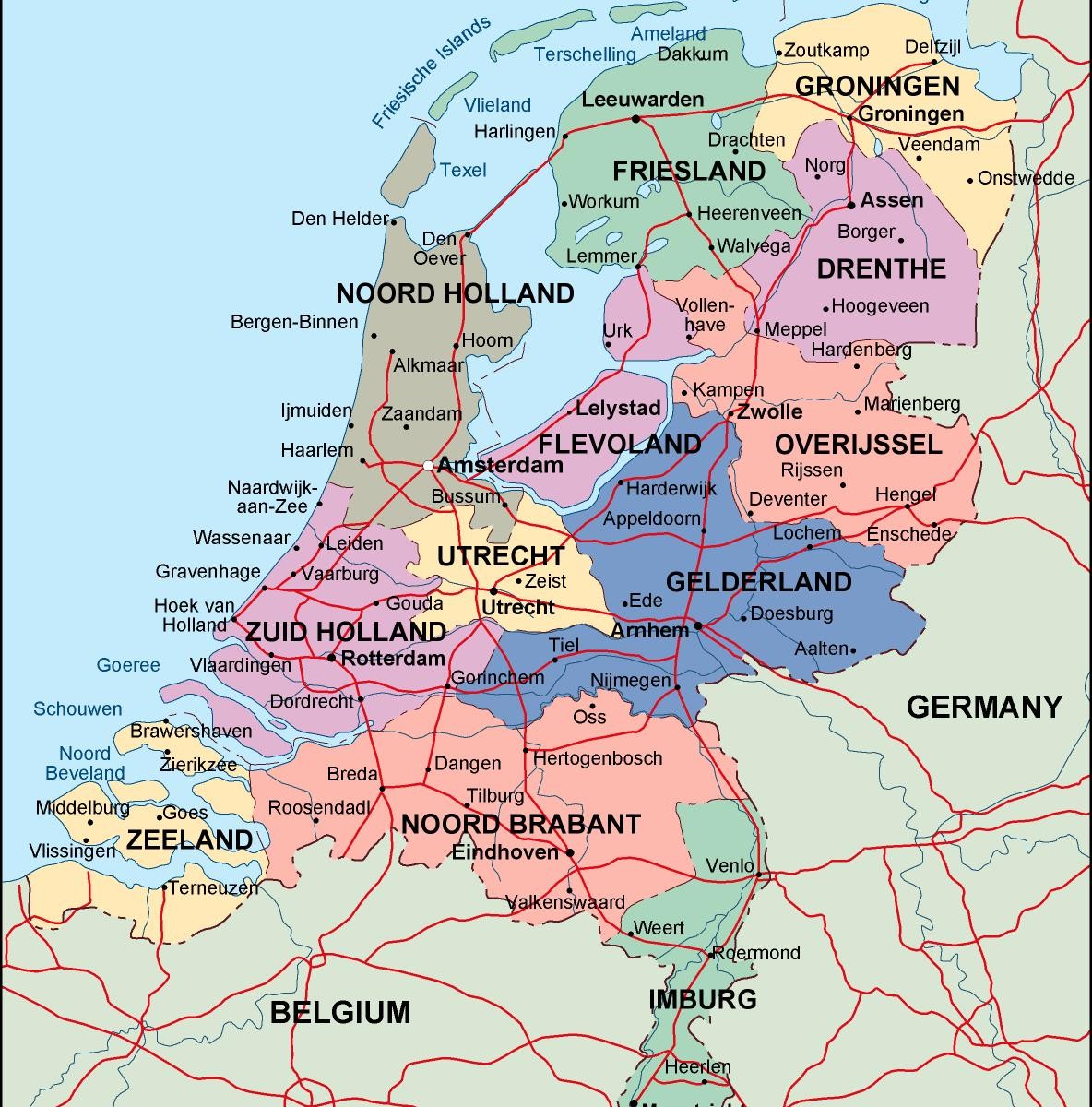 Netherlands Political Map. Illustrator Vector Eps Maps. Eps Illustrator Map | Vector World Maps
