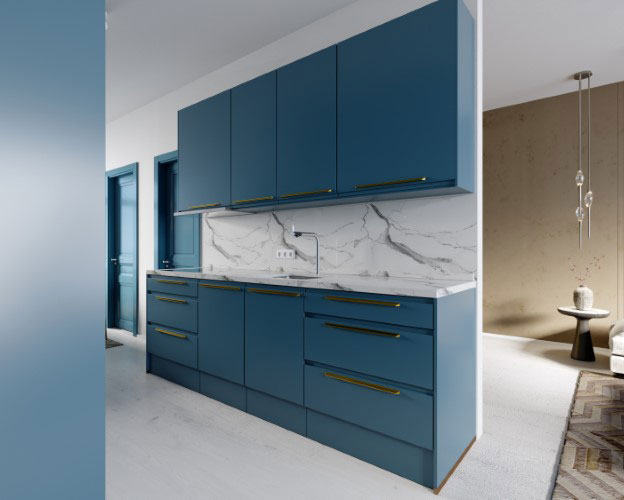 Stylish And Functional - Blue Modular Kitchen Designs In India