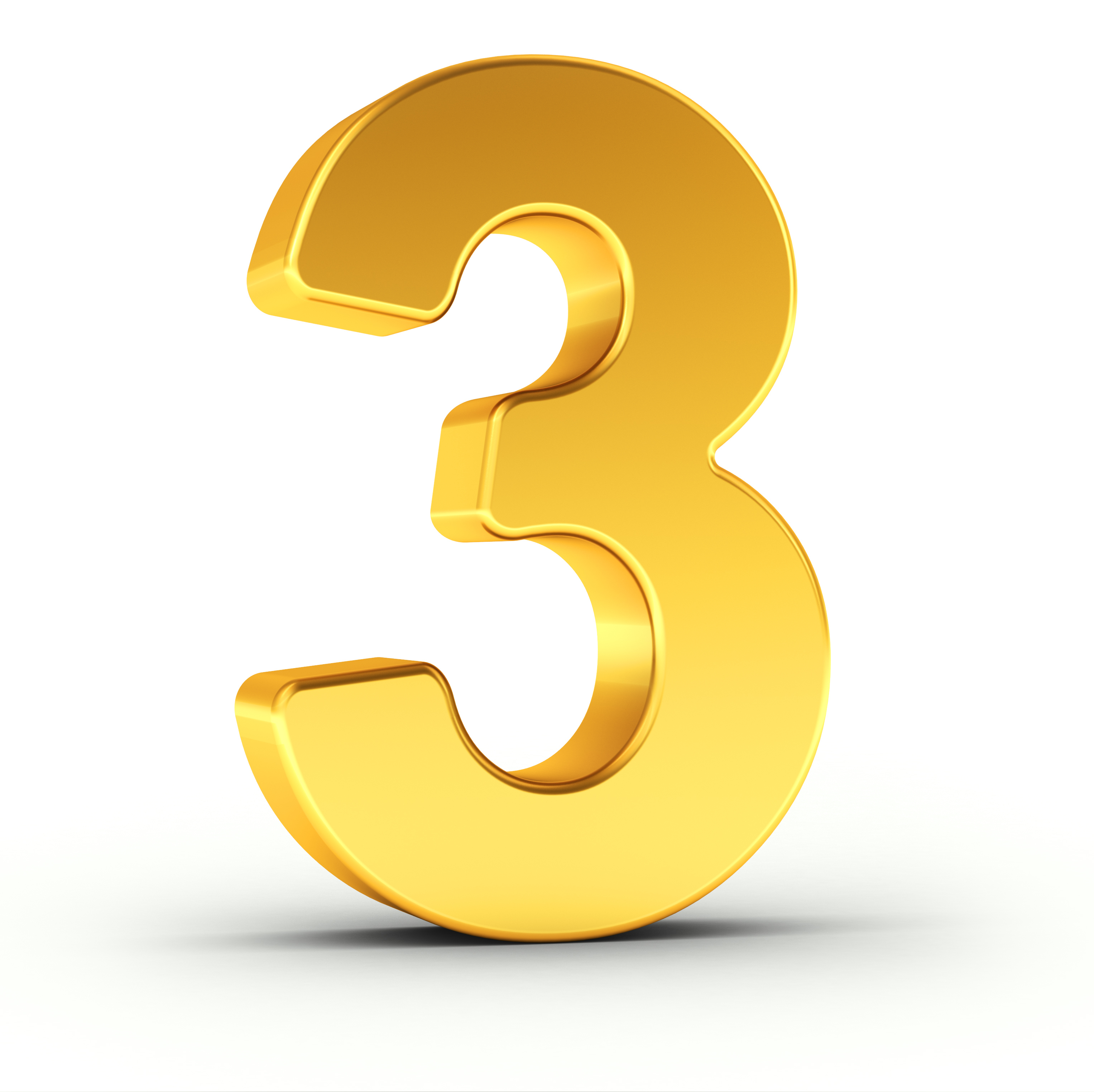 The Number Three As A Polished Golden Object - OnX