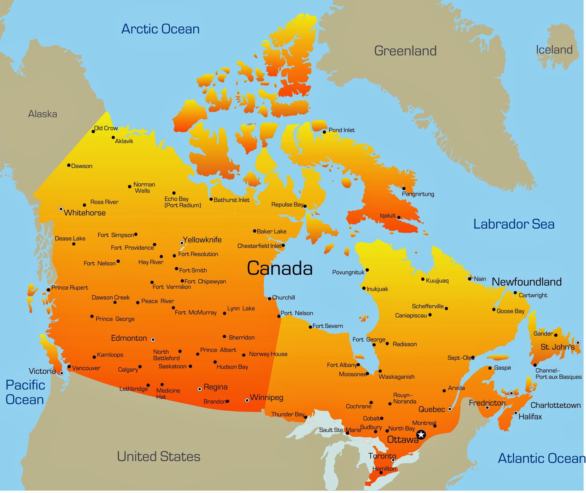 Cities Map Of Canada - OrangeSmile.com