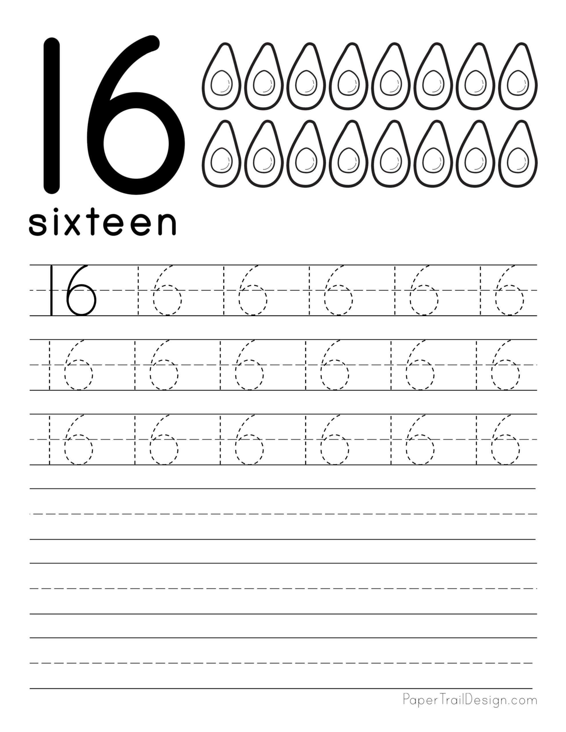 Number 16 Tracing Worksheet
