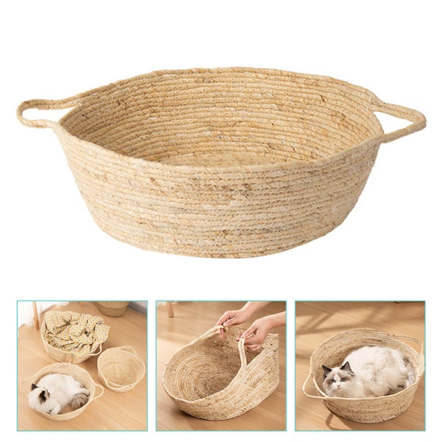 RATTAN CAT LITTER Cattail Grass Basket for Pet Summer Cushion Nest £15.39 - PicClick UK